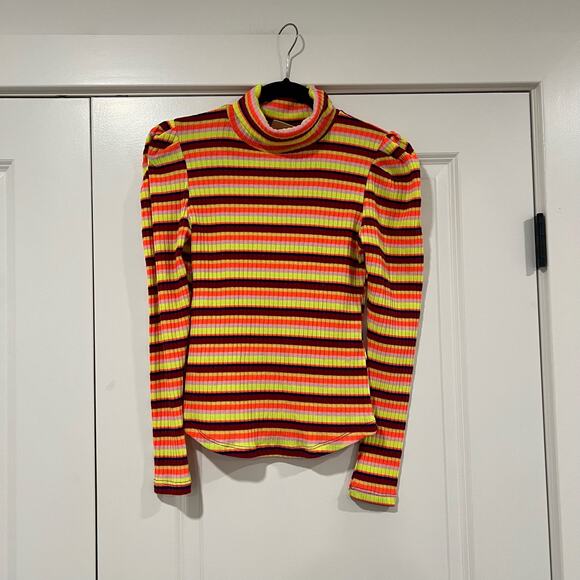 Maeve by Anthropologie Women's Bright Striped Turtleneck Yellow Pink‎ Size S - Picture 1 of 10